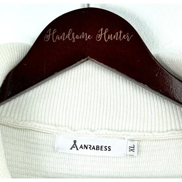 Anrabess Women XL White Oversized Sweater Long Sleeve Quarter Zip Pullover T3 - Picture 8 of 11